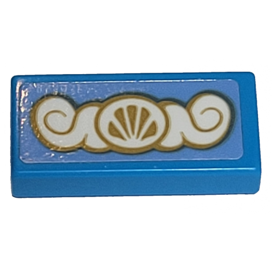 Tile 1 x 2 with Gold and White Scrollwork with Shell Pattern (Sticker) - Set 41153