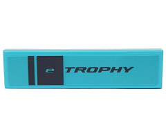 Tile 1 x 4 with Two Black Stripes and 'e TROPHY' on Medium Azure Background Pattern (Sticker) - Set 76898