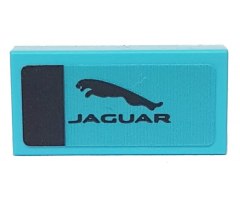 Tile 1 x 2 with Black Stripe and 'JAGUAR' on Medium Azure Background Pattern (Sticker) - Set 76898