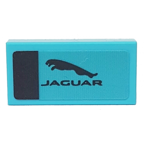 Tile 1 x 2 with Black Stripe and 'JAGUAR' on Medium Azure Background Pattern (Sticker) - Set 76898