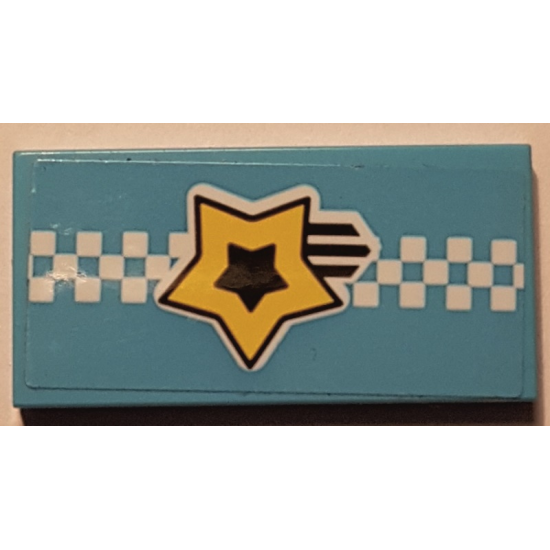 Tile 2 x 4 with Yellow and Black Shooting Star and White Checkered Stripe Pattern (Sticker) - Set 41352