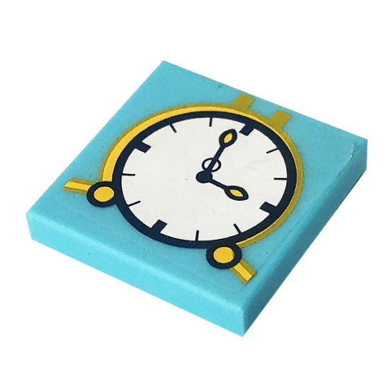 Tile 2 x 2 with Clock with White Face, Bright Light Orange Border, and Dark Blue Hands Pattern (Sticker) - Set 41232