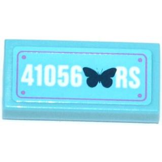 Tile 1 x 2 with Butterfly and '41056 RS' Plate Pattern (Sticker) - Set 41056