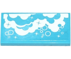 Tile 2 x 4 with White Clouds, Bubbles and Stars Pattern (Sticker) - Set 41078