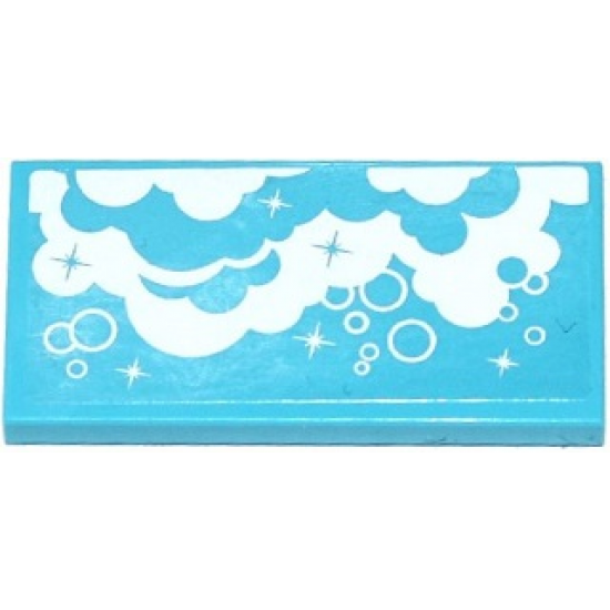 Tile 2 x 4 with White Clouds, Bubbles and Stars Pattern (Sticker) - Set 41078