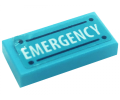 Tile 1 x 2 with Black Lines and White 'EMERGENCY'  Pattern (Sticker) - Set 41318