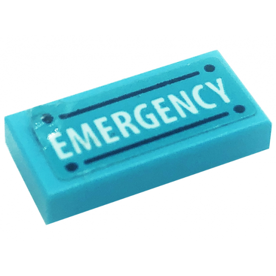 Tile 1 x 2 with Black Lines and White 'EMERGENCY'  Pattern (Sticker) - Set 41318