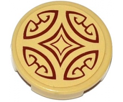 Tile, Round 2 x 2 with Bottom Stud Holder with Cushion with Dark Red Swirls and Diamonds Pattern (Sticker) - Set 41075