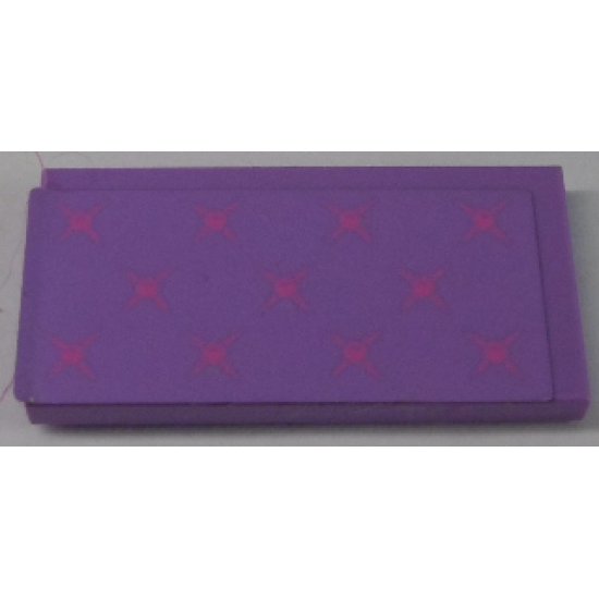 Tile 2 x 4 with Magenta Stars Pattern (Sticker) - Set 41055