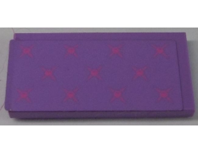 Tile 2 x 4 with Magenta Stars Pattern (Sticker) - Set 41055