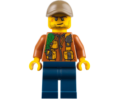 City Jungle Explorer - Dark Orange Jacket with Pouches, Dark Blue Legs, Dark Tan Cap with Hole, Crooked Smile and Scar