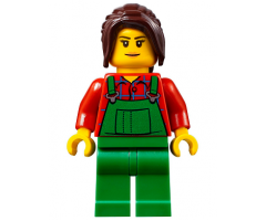 Lawn Worker - Pink Lips, Green Overalls over Plaid Shirt