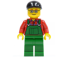 Overalls Farmer Green, Black Short Bill Cap and Glasses