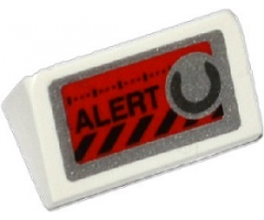 Slope 30 1 x 2 x 2/3 with 'ALERT', Black Danger Stripes and Silver Knob on Red Background Pattern (Sticker) - Set 70161