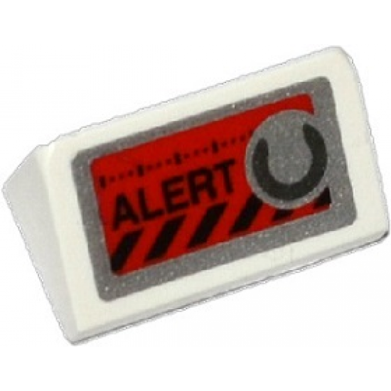 Slope 30 1 x 2 x 2/3 with 'ALERT', Black Danger Stripes and Silver Knob on Red Background Pattern (Sticker) - Set 70161