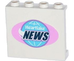 Panel 1 x 4 x 3 with Side Supports - Hollow Studs with Globe with 'Heartlake NEWS' Pattern (Sticker) - Set 41056