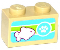 Brick 1 x 2 with Paw Print and Fish Pattern (Sticker) - Set 41085