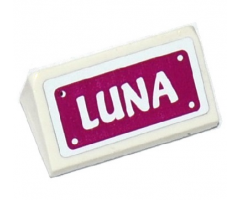 Slope 30 1 x 2 x 2/3 with White 'LUNA' on Magenta Background Pattern (Sticker) - Set 41124