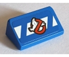 Slope 30 1 x 2 x 2/3 with Ghostbusters Logo on Blue and White Danger Stripes Pattern (Sticker) - Set 75827