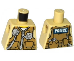 Torso Police Shirt with Dark Tan Vest with Pockets, Silver Radio and Badge, Zipper and 'POLICE' Pattern on Back