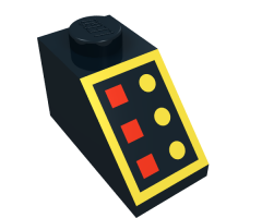 Slope 45 2 x 1 with 3 Red Lamps, 3 Yellow Buttons, Yellow Border Pattern