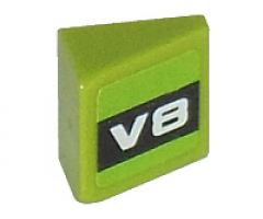 Slope 30 1 x 1 x 2/3 with White 'V8' on Black Background Pattern Model Right (Sticker) - Set 8302