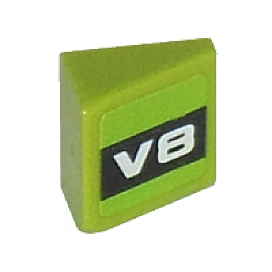 Slope 30 1 x 1 x 2/3 with White 'V8' on Black Background Pattern Model Right (Sticker) - Set 8302