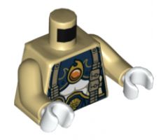 Torso Chima Female Outline with Dark Blue and Gold Armor with Scales, Straps, Pouches and Fire Chi Emblem Pattern / Tan Arms / White Hands
