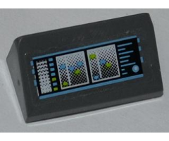 Slope 30 1 x 2 x 2/3 with Screens and Light Blue and Lime Buttons and Lights Pattern (Sticker) - Set 6873