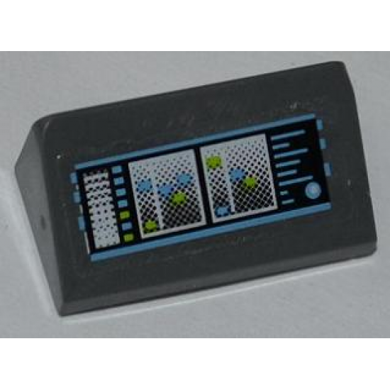 Slope 30 1 x 2 x 2/3 with Screens and Light Blue and Lime Buttons and Lights Pattern (Sticker) - Set 6873