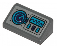 Slope 30 1 x 2 x 2/3 with Dark Azure and Dark Purple Sonar, Graph and Buttons Pattern (Sticker) - Set 70433
