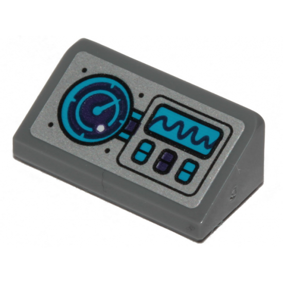 Slope 30 1 x 2 x 2/3 with Dark Azure and Dark Purple Sonar, Graph and Buttons Pattern (Sticker) - Set 70433