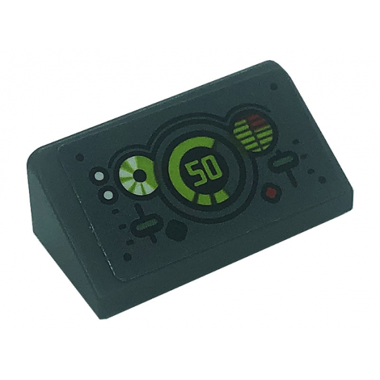 Slope 30 1 x 2 x 2/3 with Control Panel with Buttons, Levers and Speedometer with Lime Number 50 Pattern (Sticker) - Set 71745