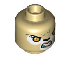 Minifigure, Head Dual Sided Alien Chima Lion Female with Orange Eyes, Black Nose, Forelock, Crooked Smile / Bared Teeth Pattern - Hollow Stud