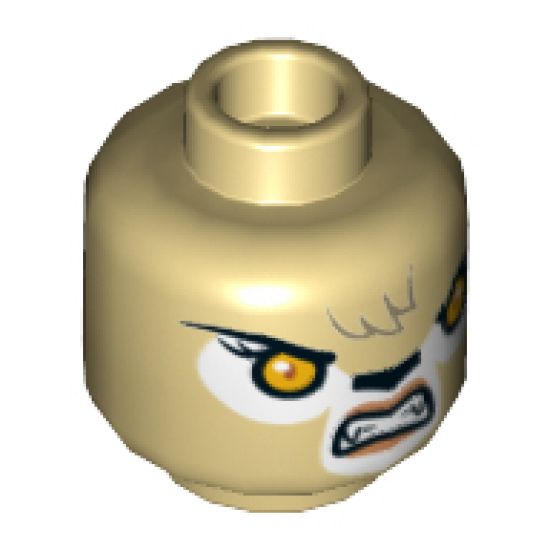 Minifigure, Head Dual Sided Alien Chima Lion Female with Orange Eyes, Black Nose, Forelock, Crooked Smile / Bared Teeth Pattern - Hollow Stud