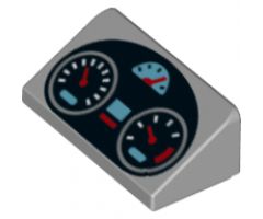 Slope 30 1 x 2 x 2/3 with Black Oval Dashboard with Silver, Medium Azure and Red Gauges Pattern