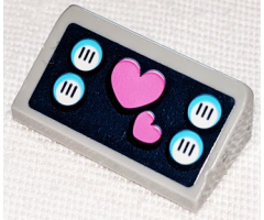 Slope 30 1 x 2 x 2/3 with Dark Pink Hearts and White Buttons on Dark Blue Background Pattern (Sticker) - Set 41347