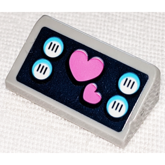 Slope 30 1 x 2 x 2/3 with Dark Pink Hearts and White Buttons on Dark Blue Background Pattern (Sticker) - Set 41347