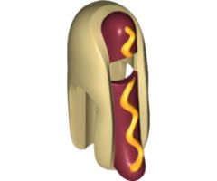 Minifigure, Headgear Head Cover, Costume Hot Dog with Dark Red Sausage and Yellow Mustard Pattern