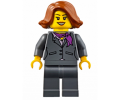 Dark Bluish Gray Jacket with Magenta Scarf, Dark Bluish Gray Legs, Dark Orange Female Hair Short Swept Sideways (Ferry Passenger)