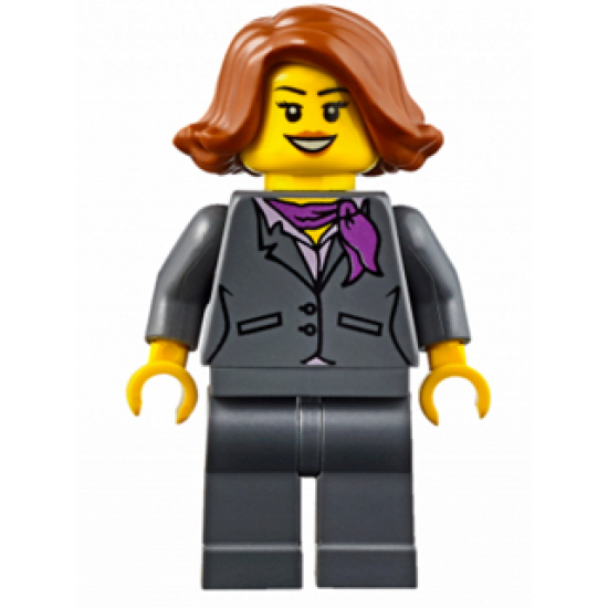 Dark Bluish Gray Jacket with Magenta Scarf, Dark Bluish Gray Legs, Dark Orange Female Hair Short Swept Sideways (Ferry Passenger)