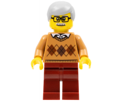 City Newsstand Visitor - Medium Nougat Argyle Sweater, Dark Red Legs, Light Bluish Gray Hair