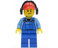 Cargo Worker - Overalls with Tools in Pocket Blue, Red Cap with Hole, Headphones