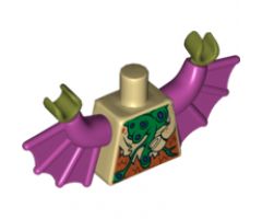 Torso Bat with Vestigial Minifigure Arms, Green and Purple Vein and Dark Orange Fur Pattern / Magenta Arms with Wings / Olive Green Hands
