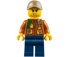 City Jungle Explorer - Dark Orange Jacket with Pouches, Dark Blue Legs, Dark Tan Cap with Hole, Stubble