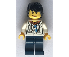 City Jungle Scientist Female - White Lab Coat with Sunglasses, Dark Blue Legs, Black Tousled Hair