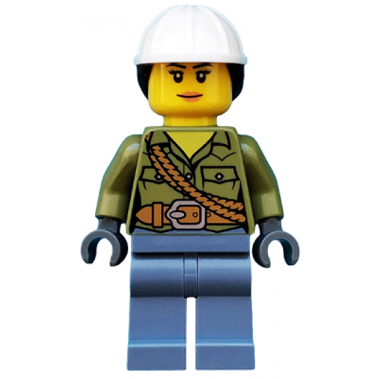 Volcano Explorer - Female, Shirt with Belt and Shoulder Ropes, White Construction Helmet with Long Hair