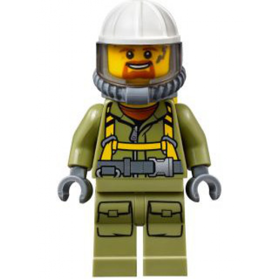 Volcano Explorer - Male Worker, Suit with Harness, Construction Helmet, Breathing Neck Gear with Yellow Air Tanks, Trans-Black Visor, Goatee