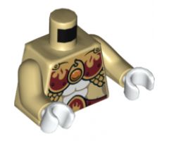 Torso Female with Dark Red and Gold Armor with Scales and Orange Round Jewel (Fire Chi) Pattern / Tan Arms / White Hands