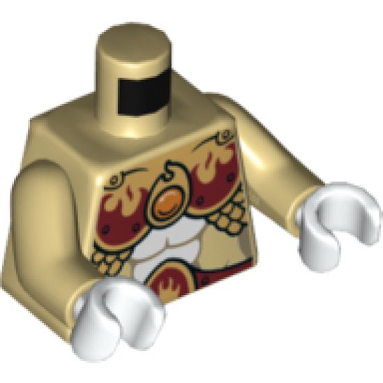 Torso Female with Dark Red and Gold Armor with Scales and Orange Round Jewel (Fire Chi) Pattern / Tan Arms / White Hands
